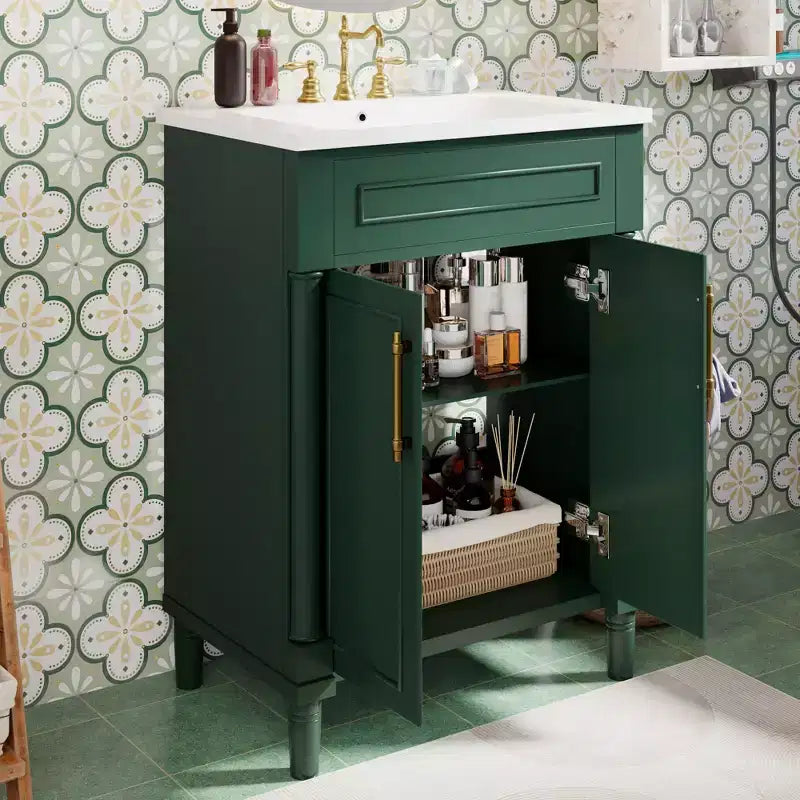 Mobile bagno singolo da 24" con lavabo in ceramica, mobile Shaker, 2 ante con chiusura ammortizzata