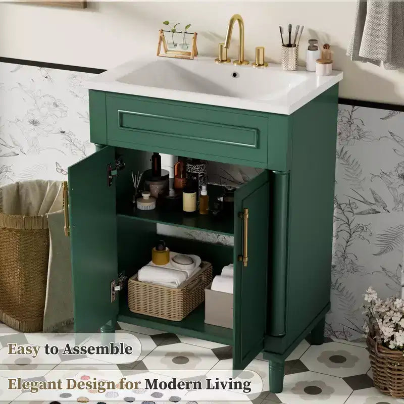 Mobile bagno singolo da 24" con lavabo in ceramica, mobile Shaker, 2 ante con chiusura ammortizzata