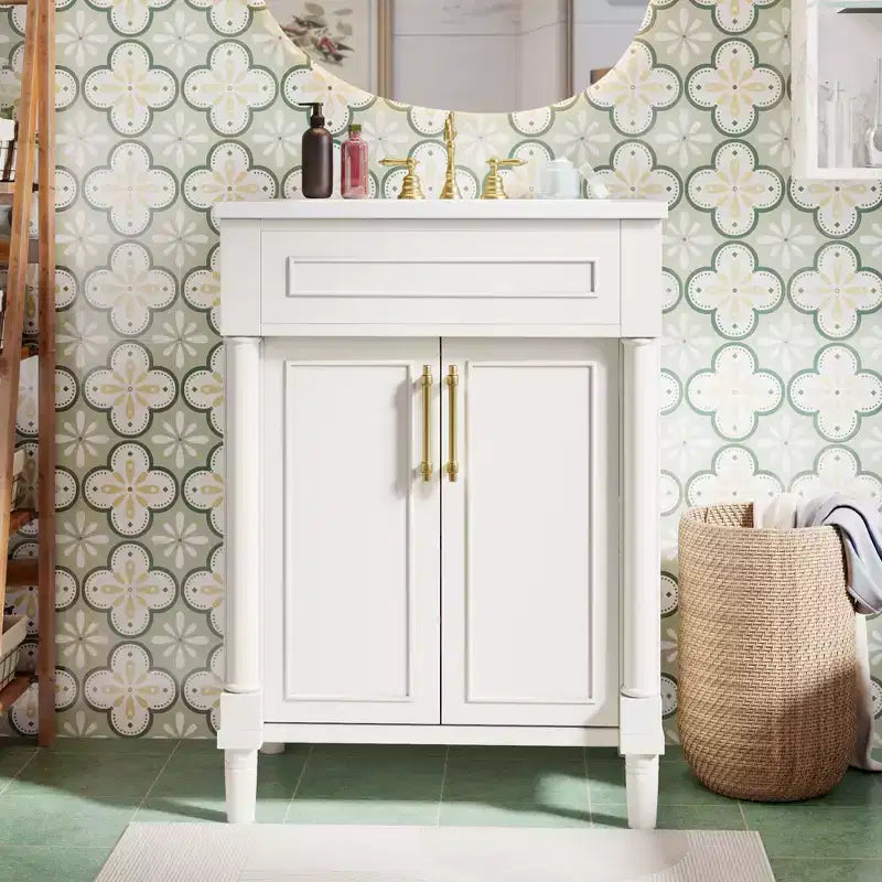 Mobile bagno singolo da 24" con lavabo in ceramica, mobile Shaker, 2 ante con chiusura ammortizzata