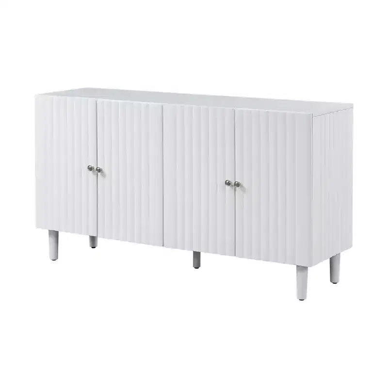 Credenza da 58'' con 4 ante a motivo ondulato e gambe cilindriche, Nera/Bianca, per adulti