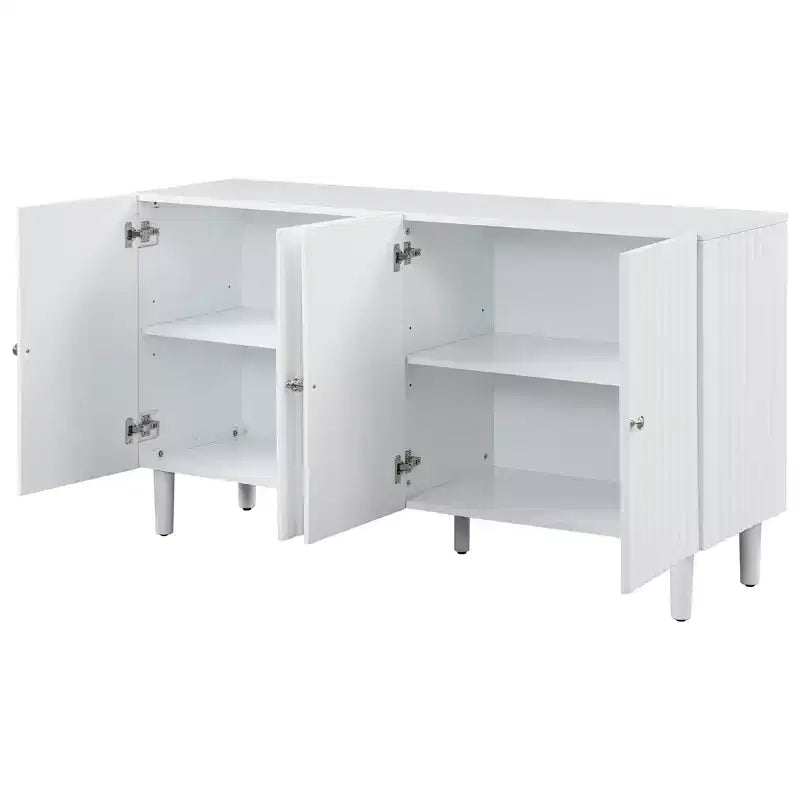 Credenza da 58'' con 4 ante a motivo ondulato e gambe cilindriche, Nera/Bianca, per adulti