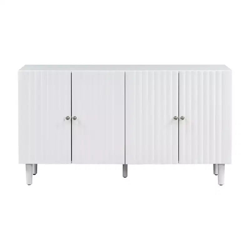 Credenza da 58'' con 4 ante a motivo ondulato e gambe cilindriche, Nera/Bianca, per adulti