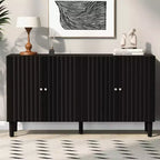 Credenza da 58'' con 4 ante a motivo ondulato e gambe cilindriche, Nera/Bianca, per adulti