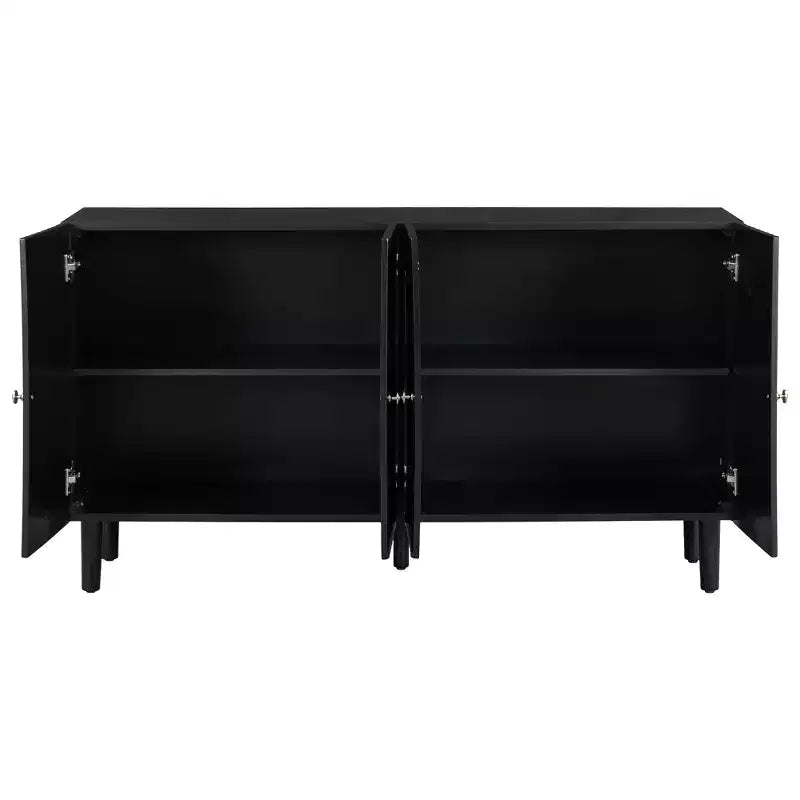 Credenza da 58'' con 4 ante a motivo ondulato e gambe cilindriche, Nera/Bianca, per adulti
