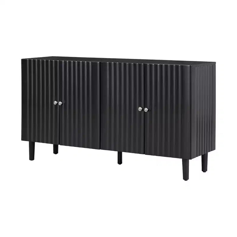 Credenza da 58'' con 4 ante a motivo ondulato e gambe cilindriche, Nera/Bianca, per adulti