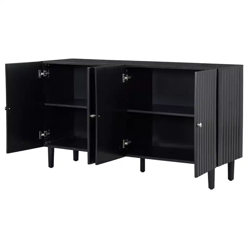 Credenza da 58'' con 4 ante a motivo ondulato e gambe cilindriche, Nera/Bianca, per adulti