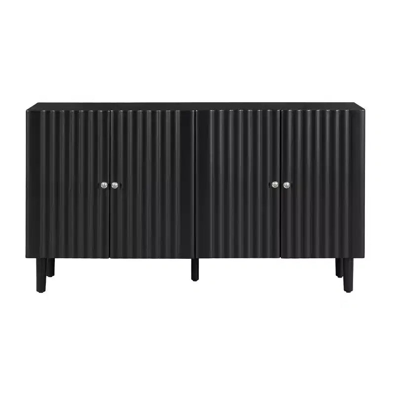 Credenza da 58'' con 4 ante a motivo ondulato e gambe cilindriche, Nera/Bianca, per adulti