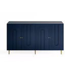 Credenza con 4 ante, gambe in metallo e ripiani regolabili, nero/blu/grigio, per adulti