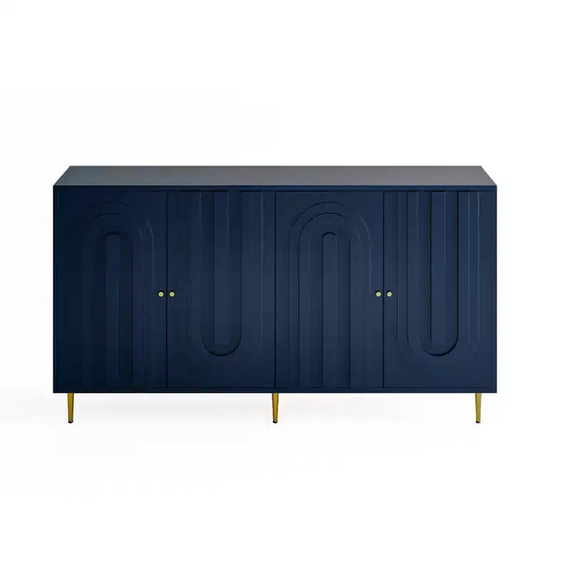 Credenza con 4 ante, gambe in metallo e ripiani regolabili, nero/blu/grigio, per adulti