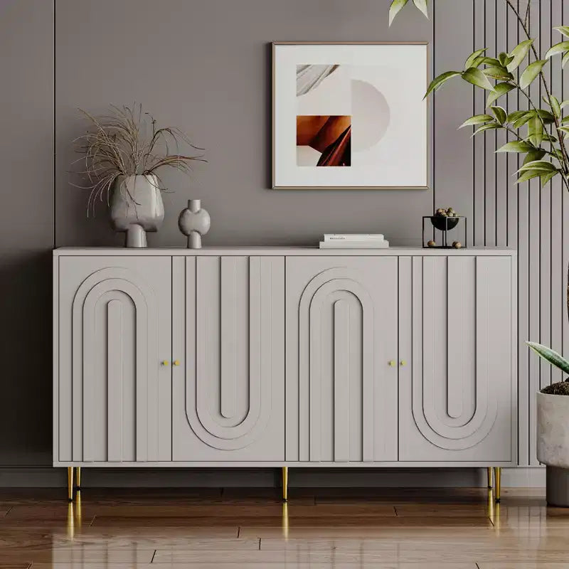 Credenza con 4 ante, gambe in metallo e ripiani regolabili, nero/blu/grigio, per adulti