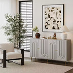 Credenza con 4 ante, gambe in metallo e ripiani regolabili, nero/blu/grigio, per adulti