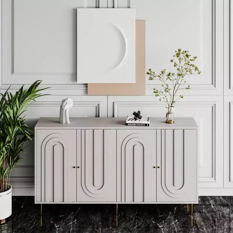 Credenza con 4 ante, gambe in metallo e ripiani regolabili, nero/blu/grigio, per adulti