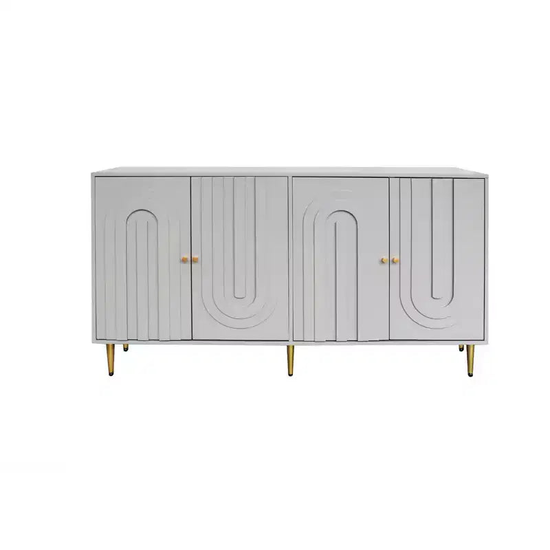 Credenza con 4 ante, gambe in metallo e ripiani regolabili, nero/blu/grigio, per adulti