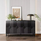 Credenza con 4 ante, gambe in metallo e ripiani regolabili, nero/blu/grigio, per adulti
