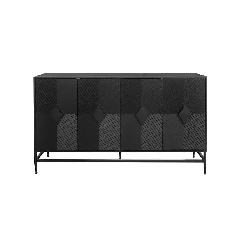 Credenza con 4 ante, gambe in metallo e ripiani regolabili, nero/blu/grigio, per adulti