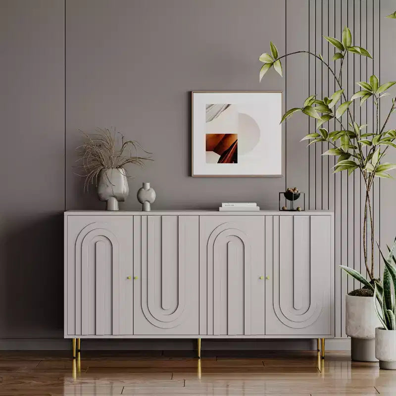 Credenza con 4 ante, gambe in metallo e ripiani regolabili, nero/blu/grigio, per adulti