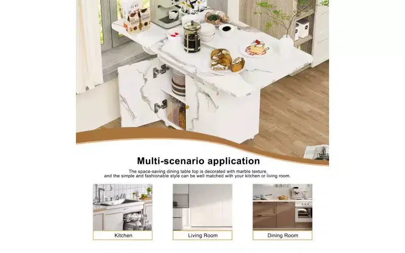 Tavolo da pranzo pieghevole bianco con ruote e contenitore, per 6 persone