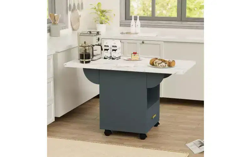 Tavolo da pranzo pieghevole bianco con ruote e contenitore, per 6 persone