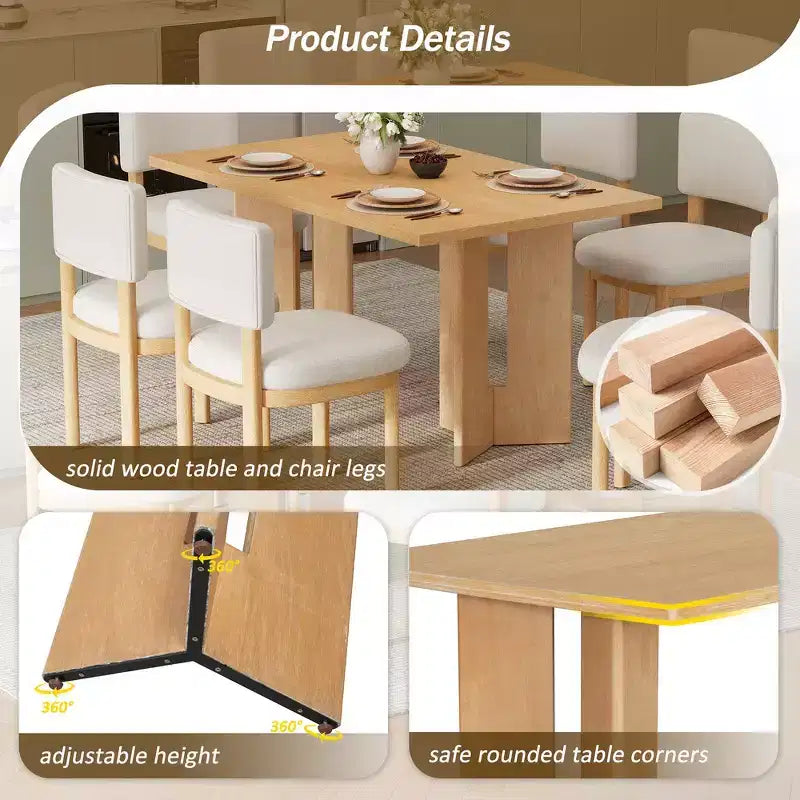 Tavolo da pranzo rettangolare da 152 cm stile rustico con gambe intagliate, effetto legno lavato grigio/naturale, 6 posti