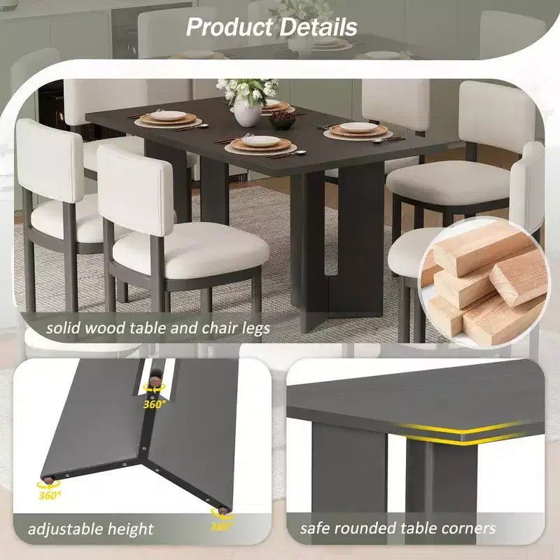 Tavolo da pranzo rettangolare da 152 cm stile rustico con gambe intagliate, effetto legno lavato grigio/naturale, 6 posti