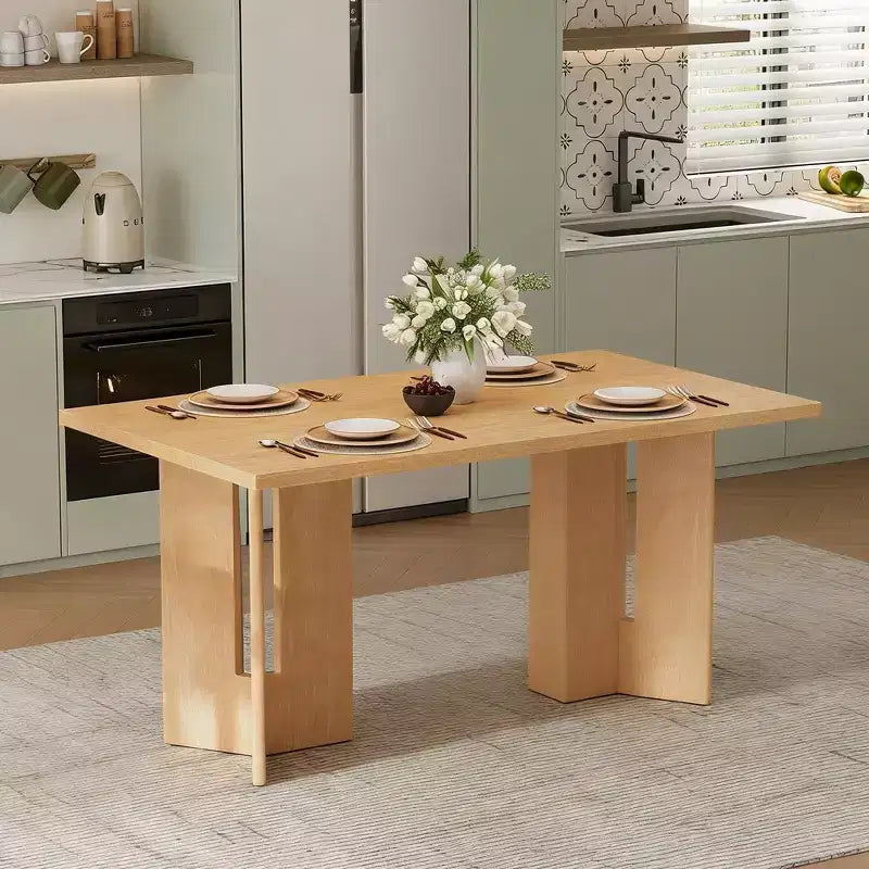 Tavolo da pranzo rettangolare da 152 cm stile rustico con gambe intagliate, effetto legno lavato grigio/naturale, 6 posti