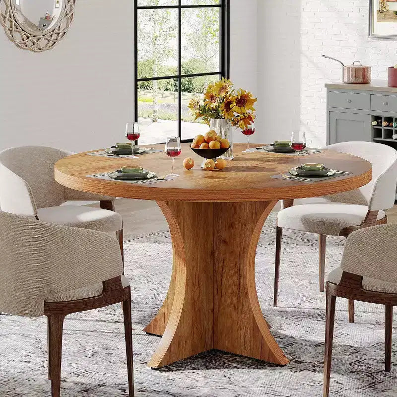 Tavolo da pranzo rotondo marrone, diametro 119 cm, per 4-6 persone