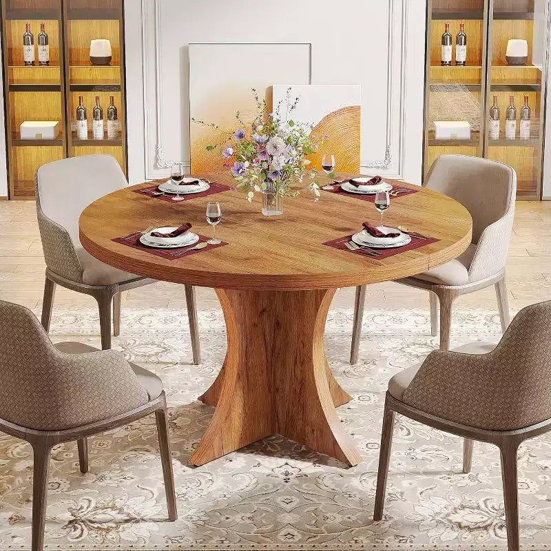 Tavolo da pranzo rotondo marrone, diametro 119 cm, per 4-6 persone