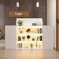 Hitow White Multi-Function Reception Desk Cash Register: Lockable Storage + LED Display Shelves + Keyboard Tray  Modern Cash Register/Welcome Station