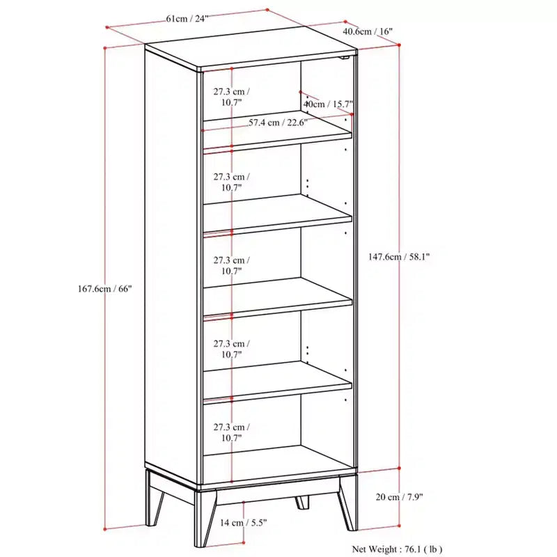 Libreria a 5 Ripiani Marrone Noce Scuro in Stile Mid-Century Moderno, 61 cm, per Adulti