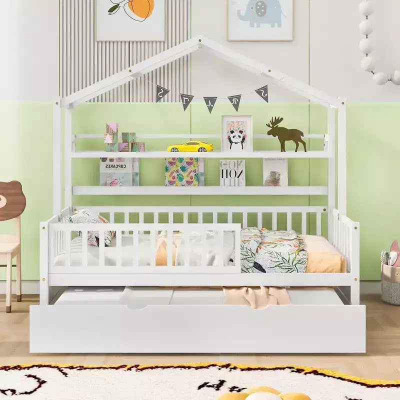 Struttura Letto a Casetta per Bambini con Letto Estraibile, Una Piazza e Mezza/Matrimoniale, 1-2 Bambini