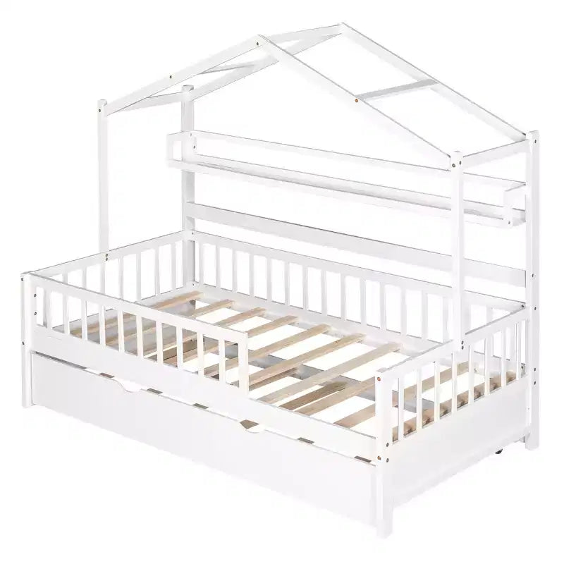 Struttura Letto a Casetta per Bambini con Letto Estraibile, Una Piazza e Mezza/Matrimoniale, 1-2 Bambini
