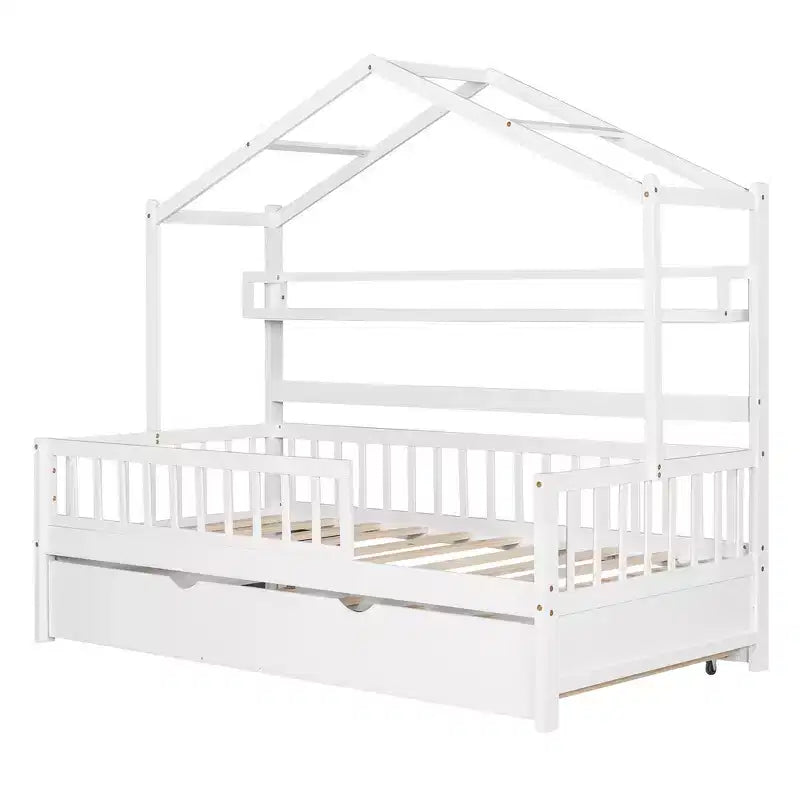 Struttura Letto a Casetta per Bambini con Letto Estraibile, Una Piazza e Mezza/Matrimoniale, 1-2 Bambini