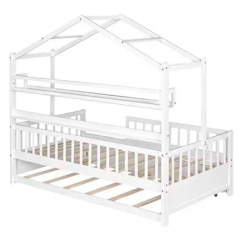 Struttura Letto a Casetta per Bambini con Letto Estraibile, Una Piazza e Mezza/Matrimoniale, 1-2 Bambini
