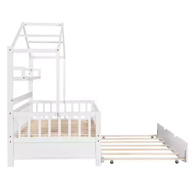 Struttura Letto a Casetta per Bambini con Letto Estraibile, Una Piazza e Mezza/Matrimoniale, 1-2 Bambini
