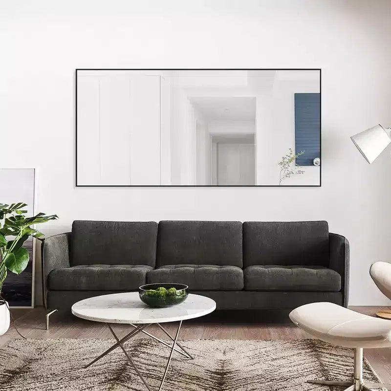 Specchio da terra a figura intera con cornice in metallo nero, 71x32 pollici, 1 persona