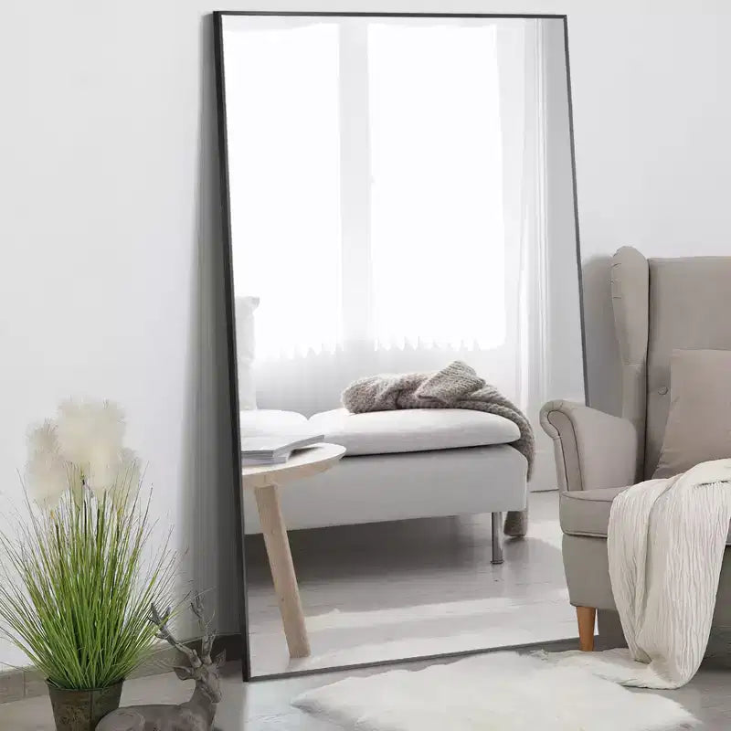 Specchio da terra a figura intera con cornice in metallo nero, 71x32 pollici, 1 persona