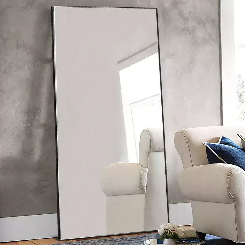 Specchio da terra a figura intera con cornice in metallo nero, 71x32 pollici, 1 persona