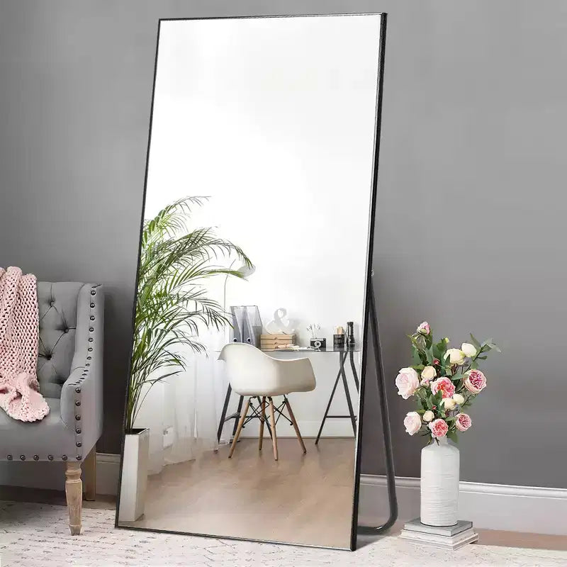 Specchio da terra a figura intera con cornice in metallo nero, 71x32 pollici, 1 persona