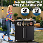 Carrello per barbecue da esterno in acciaio inossidabile con vano portaoggetti, argento e nero, 1 persona