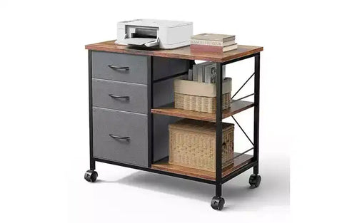 Cassettiera da ufficio e supporto stampante a 3 livelli con cassetti – Nero/Marrone/Bianco, Utente singolo
