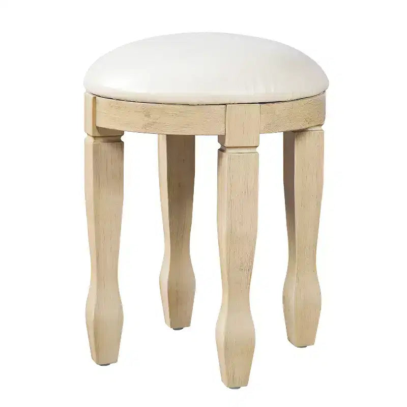 Toeletta vintage marrone e bianco antico con specchio e sgabello, 2 pezzi, 1 persona