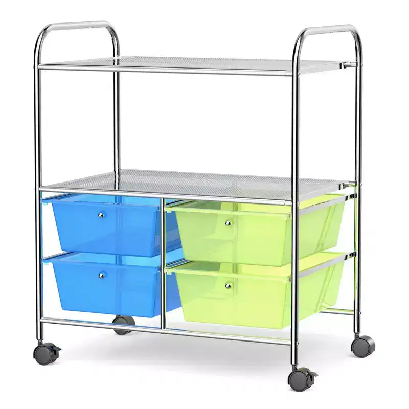 Carrello Portaoggetti a 4 Cassetti con 2 Ripiani, Rosa acceso/Multicolore