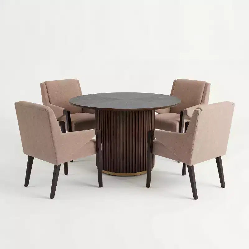 Moderno Set da Pranzo Rotondo da 5 Pezzi con Poltrone Imbottite, 4 Posti