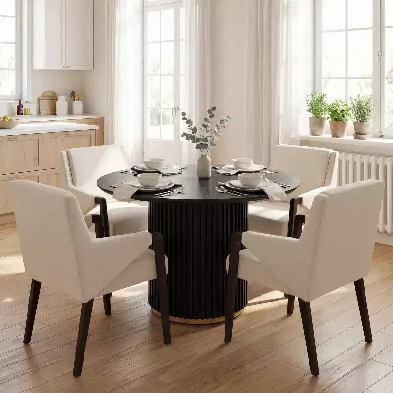 Moderno Set da Pranzo Rotondo da 5 Pezzi con Poltrone Imbottite, 4 Posti