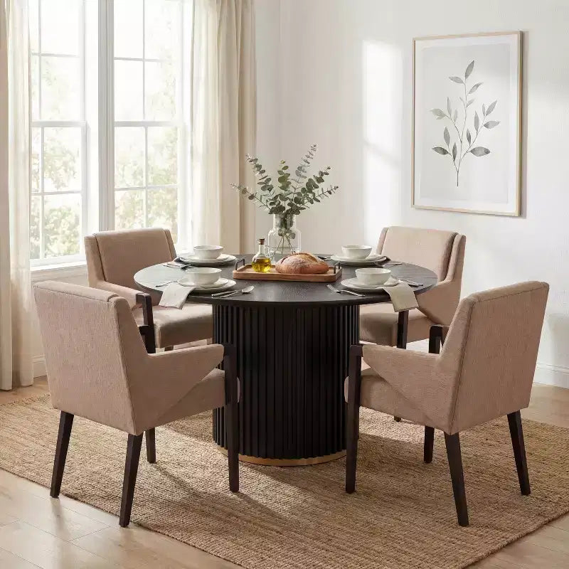 Moderno Set da Pranzo Rotondo da 5 Pezzi con Poltrone Imbottite, 4 Posti
