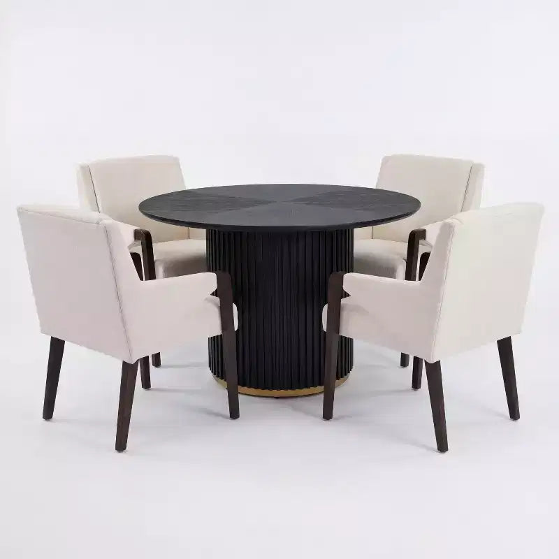 Moderno Set da Pranzo Rotondo da 5 Pezzi con Poltrone Imbottite, 4 Posti