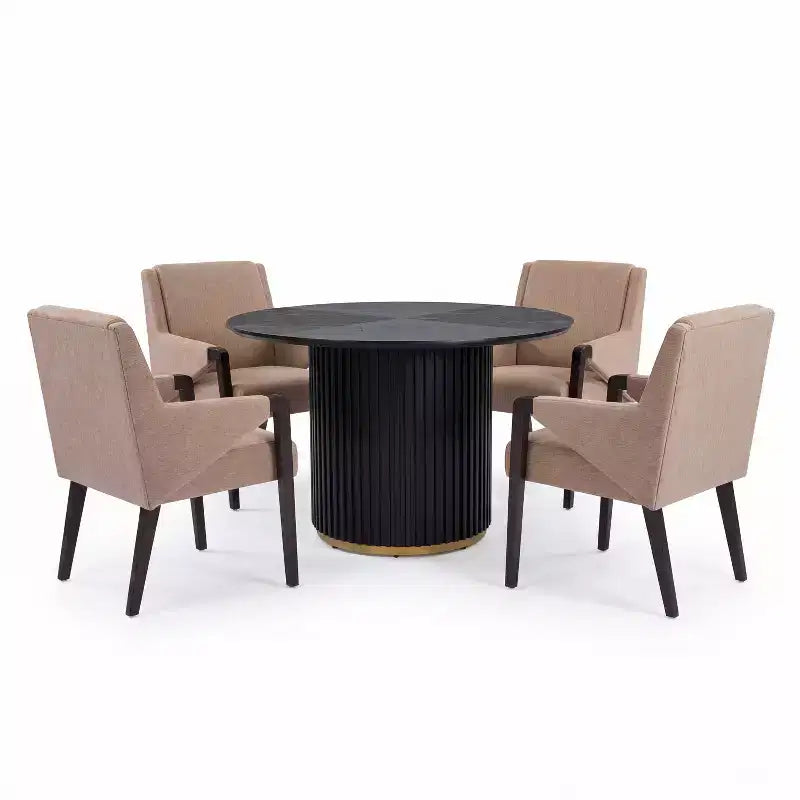 Moderno Set da Pranzo Rotondo da 5 Pezzi con Poltrone Imbottite, 4 Posti