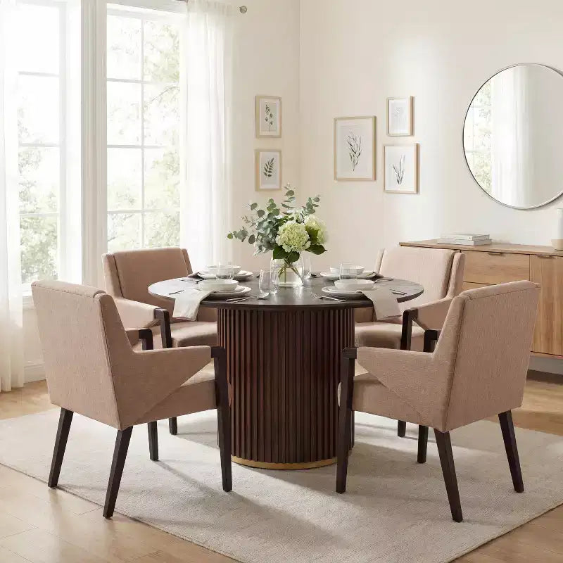Moderno Set da Pranzo Rotondo da 5 Pezzi con Poltrone Imbottite, 4 Posti