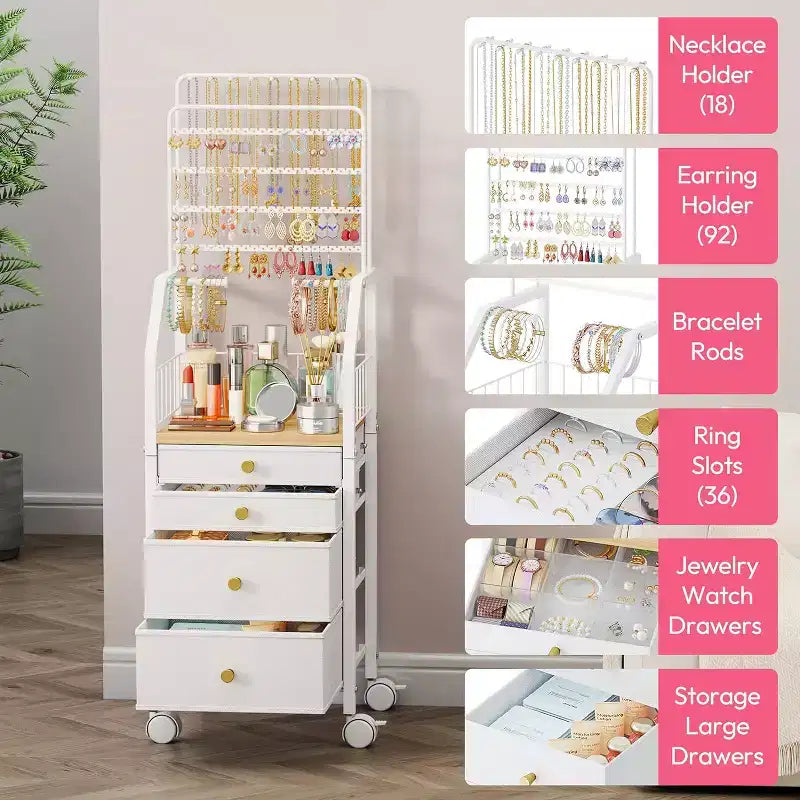 Espositore per gioielli multi-livello bianco con cassetti per uso individuale