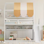 Letto a soppalco a grandezza naturale per bambini con tettoia, scivolo e librerie, verde chiaro/bianco, 1 bambino